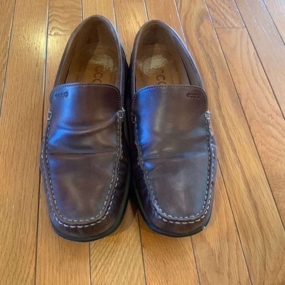 Ecco Driving Loafers Shoes Men's US sz 12 EUro sz 45 Leather SlipOn Brown Casual